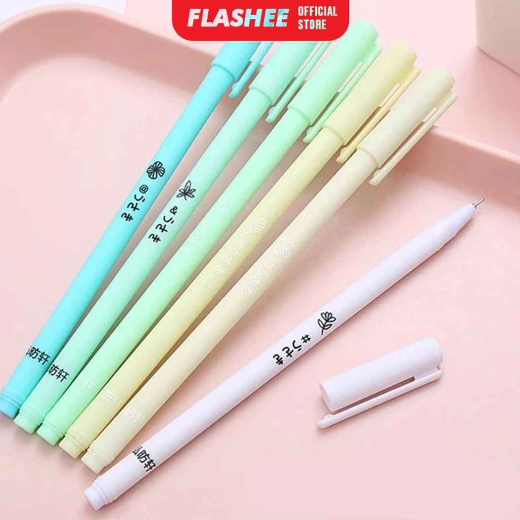 Flashee 6 Set Pena Gel Tinta Hitam Bolpoin 6Pcs Pulpen Pena Gel Pena Gel Set Morandi Color