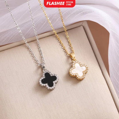 Flashee Kalung Liontin Titanium Semanggi Wanita Korea Kalung Wanita Anti Karat Fashion Korean Style