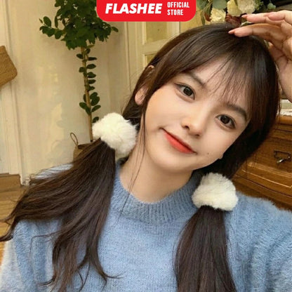 Flashee Ikat Rambut Model Bulu Halus Elastis Wanita Anak Karet Berbulu Warna Warni Kunciran Polos