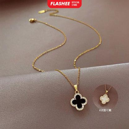 Flashee Kalung Liontin Titanium Semanggi Wanita Korea Kalung Wanita Anti Karat Fashion Korean Style