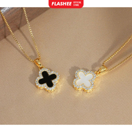 Flashee Kalung Liontin Titanium Semanggi Wanita Korea Kalung Wanita Anti Karat Fashion Korean Style