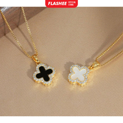 Flashee Kalung Liontin Titanium Semanggi Wanita Korea Kalung Wanita Anti Karat Fashion Korean Style