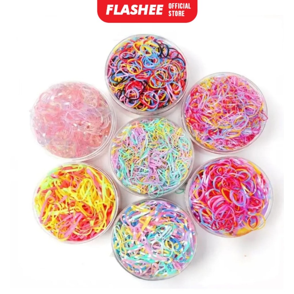Flashee Ikat Rambut 1000 Pcs Karet Jepang Ikat Rambut Karet Rambut Warna Warni