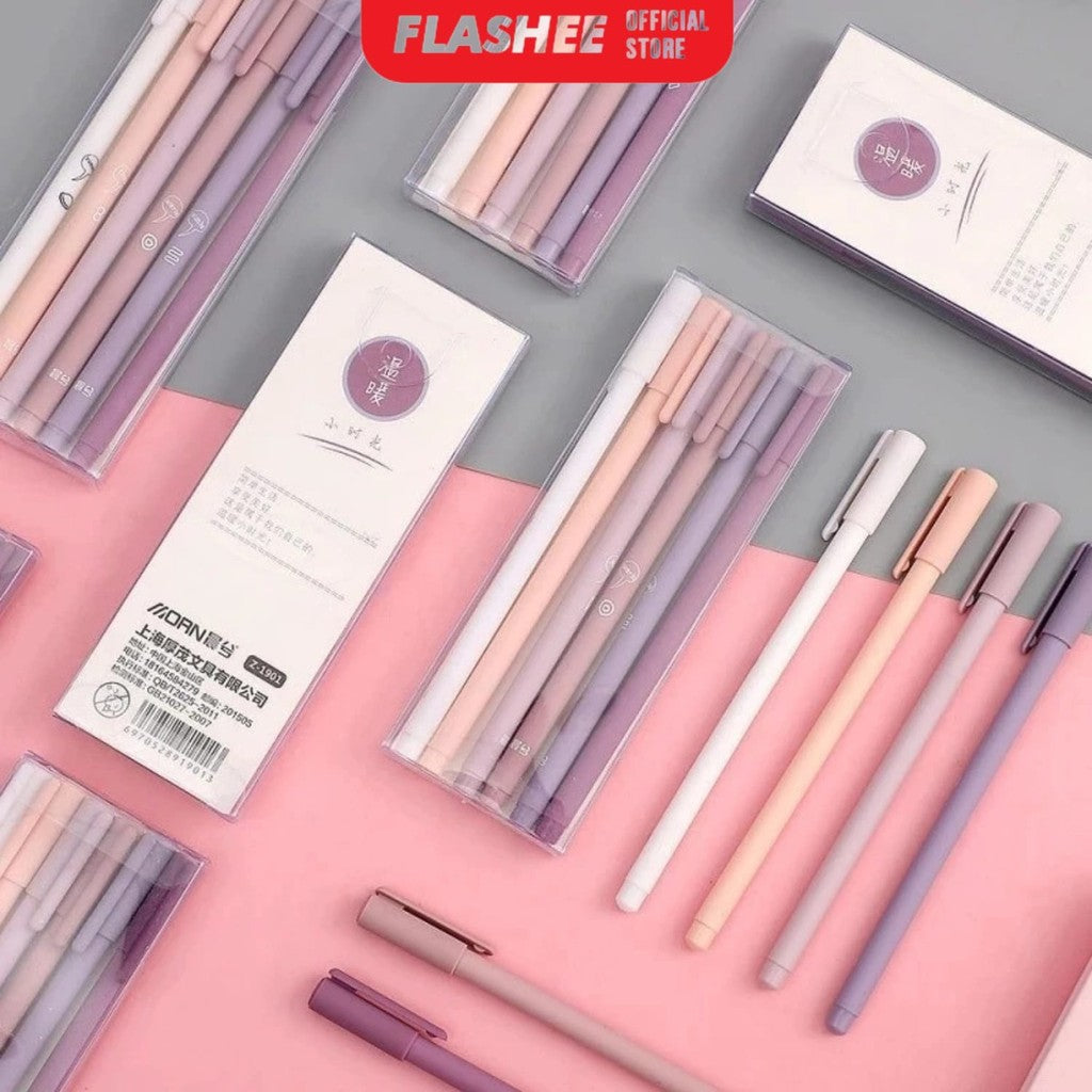 Flashee 6 Set Pena Gel Tinta Hitam Bolpoin 6Pcs Pulpen Pena Gel Pena Gel Set Morandi Color