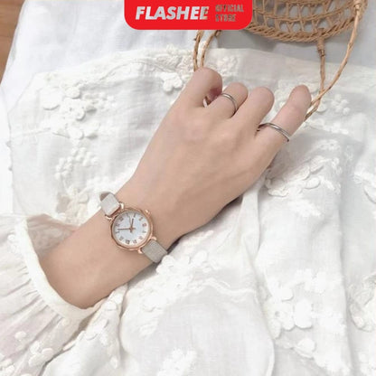 Flashee Jam Tangan Molly Casual Wanita Quartz Strap PU Analog Casual Wanita Persegi Watch Korean
