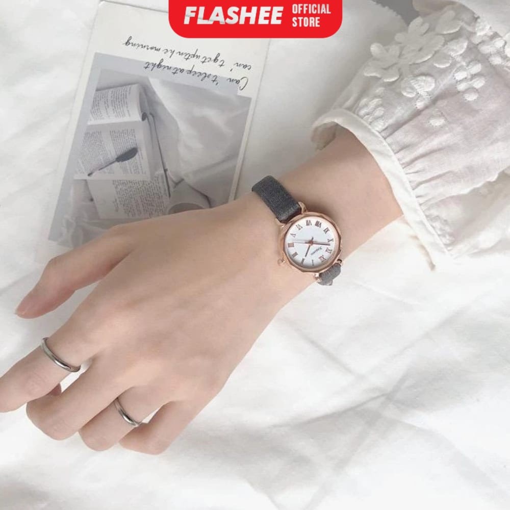 Flashee Jam Tangan Molly Casual Wanita Quartz Strap PU Analog Casual Wanita Persegi Watch Korean