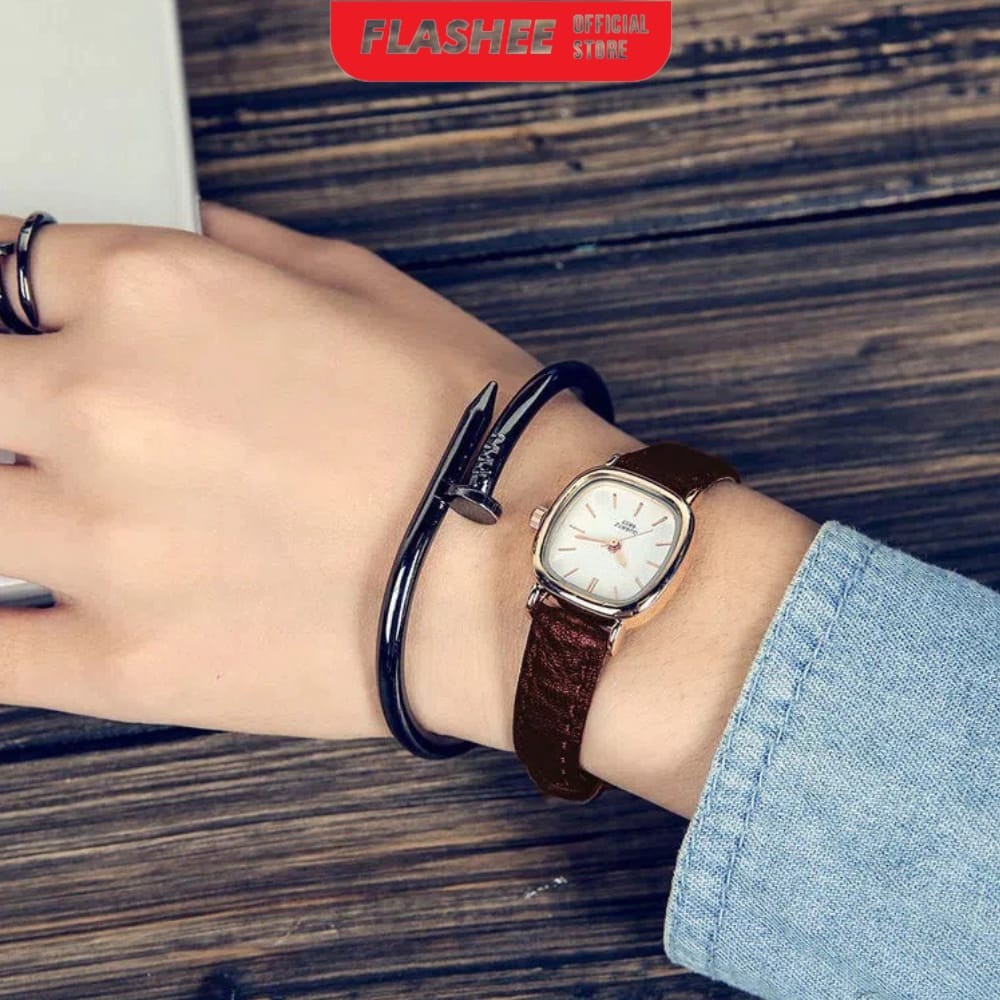Flashee Jam Tangan Ivy Analog Wanita Gaya Retro Watch Korean Quartz Strap PU Retro