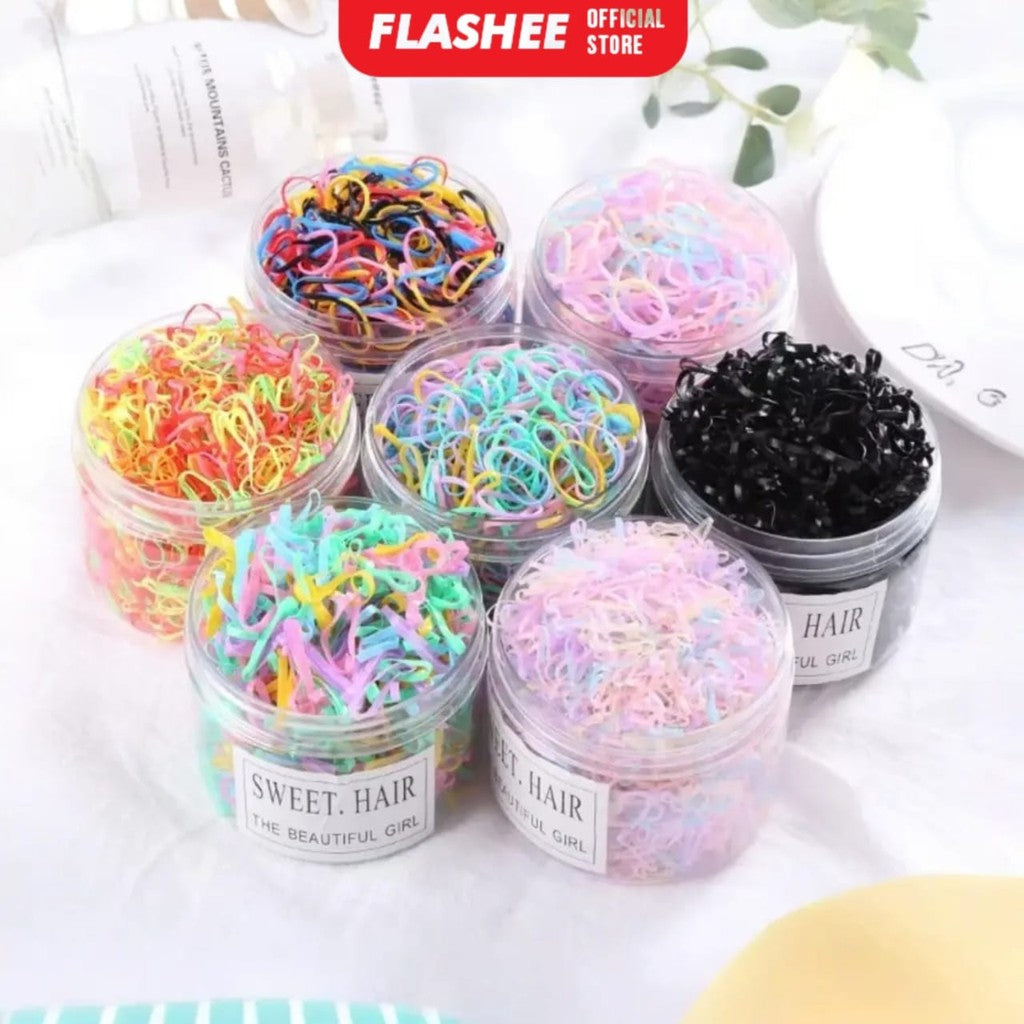 Flashee Ikat Rambut 1000 Pcs Karet Jepang Ikat Rambut Karet Rambut Warna Warni