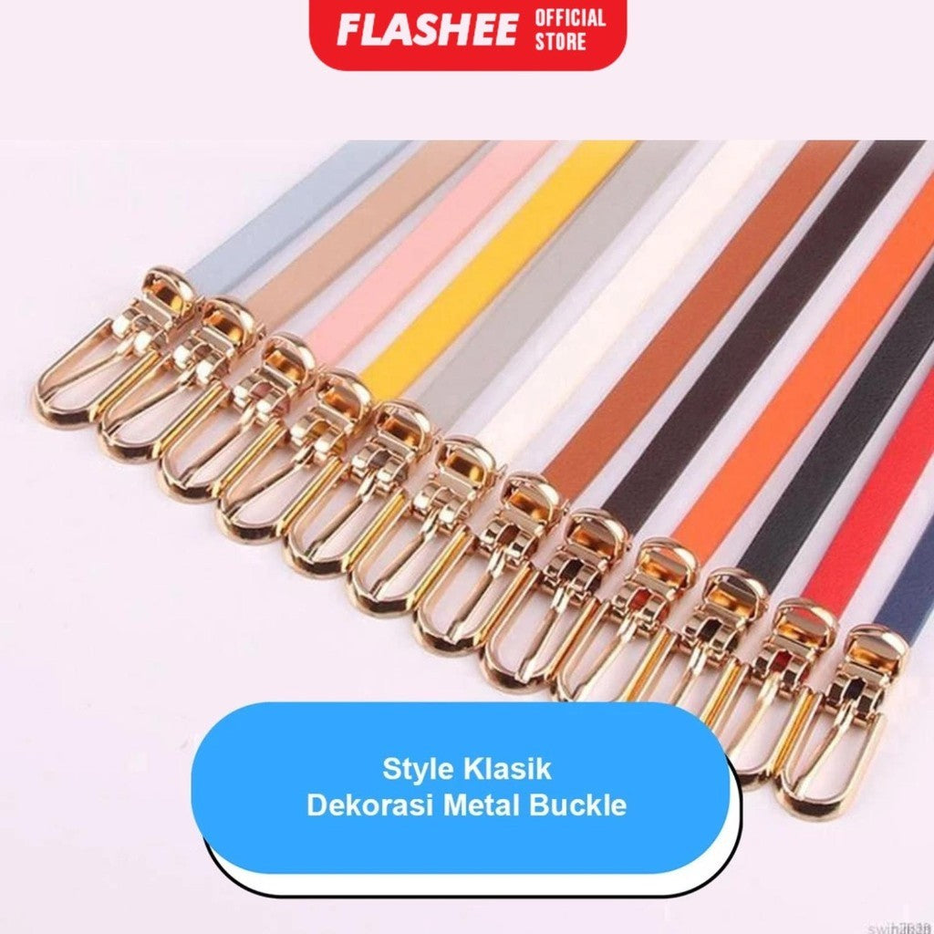 Flashee Ikat Pinggang Wanita Sabuk Fashion Wanita Skinny Bahan Kulit PU Gesper Woman Belt