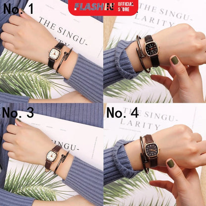Flashee Jam Tangan Ivy Analog Wanita Gaya Retro Watch Korean Quartz Strap PU Retro
