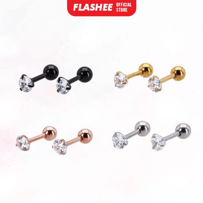 Flashee Anting Stud Kartilago Anting Tindik Stainless 4mm Steel Gold 1pcs Korean Fashion Anting Tusuk Fashion Wanita