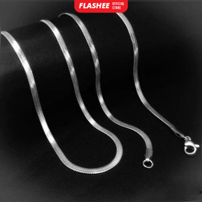 Flashee Kalung Titanium Pria Wanita Anti Karat Silver/Gold Pipih 60 Cm Model Plat