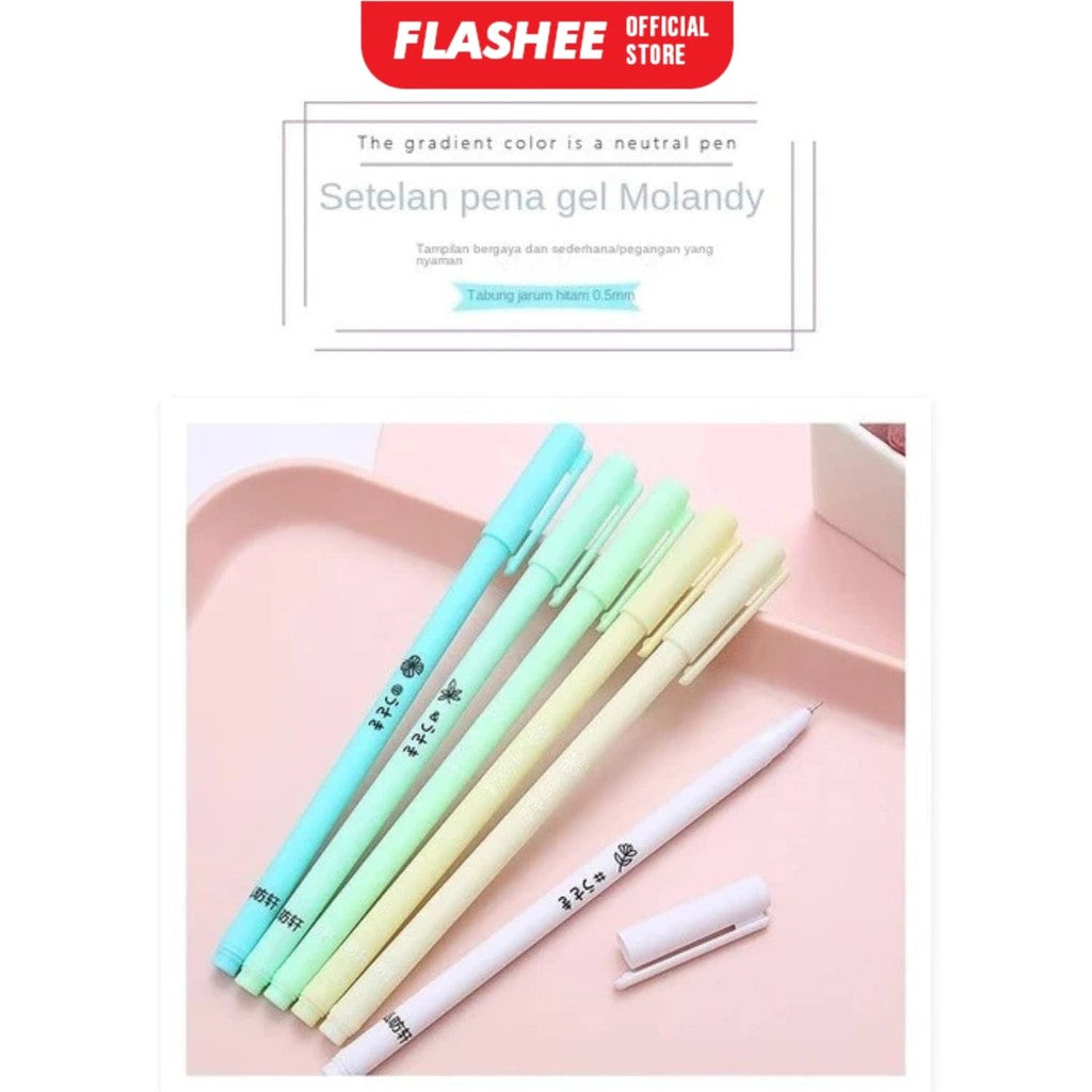 Flashee 6 Set Pena Gel Tinta Hitam Bolpoin 6Pcs Pulpen Pena Gel Pena Gel Set Morandi Color