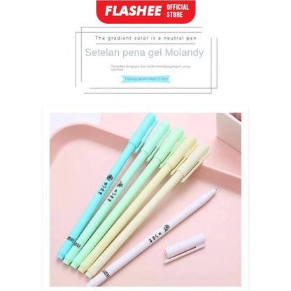Flashee 6 Set Pena Gel Tinta Hitam Bolpoin 6Pcs Pulpen Pena Gel Pena Gel Set Morandi Color