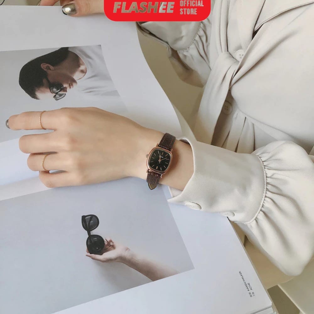 Flashee Jam Tangan Ivy Analog Wanita Gaya Retro Watch Korean Quartz Strap PU Retro