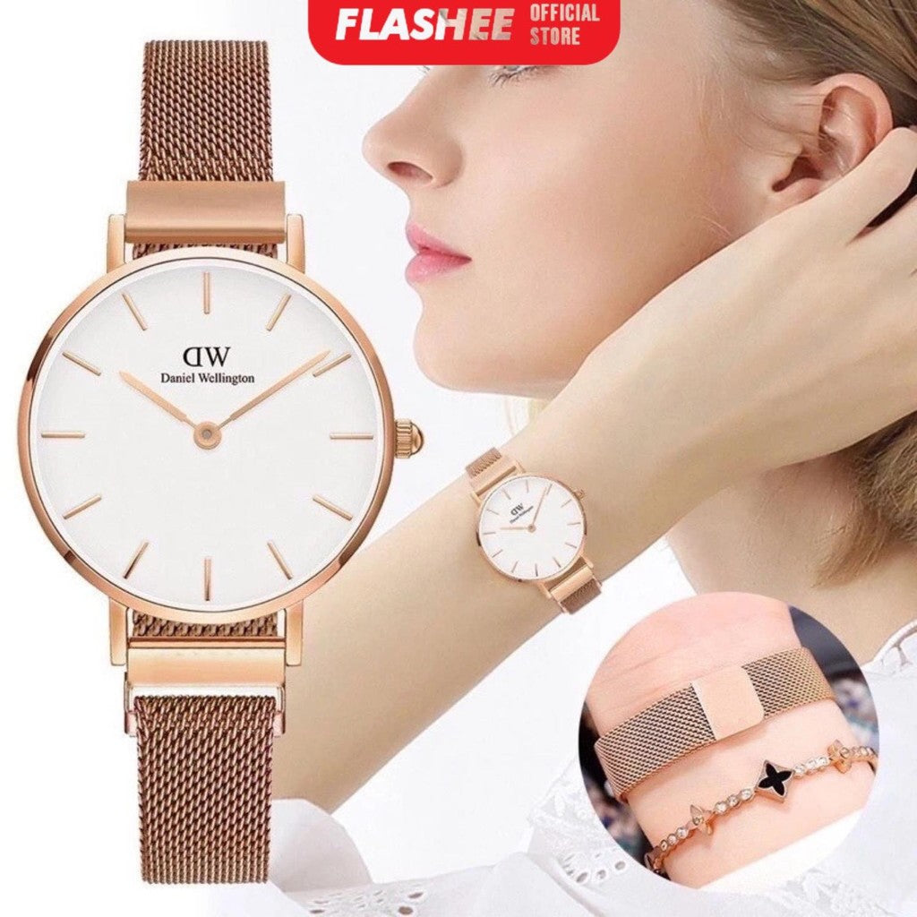 Flashee Jam Tangan Naila Analog Casual DW Stainless Steel Jam Tangan Wanita Rantai