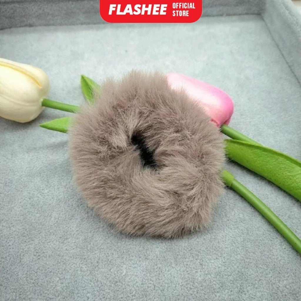 Flashee Ikat Rambut Model Bulu Halus Elastis Wanita Anak Karet Berbulu Warna Warni Kunciran Polos
