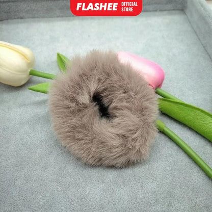Flashee Ikat Rambut Model Bulu Halus Elastis Wanita Anak Karet Berbulu Warna Warni Kunciran Polos