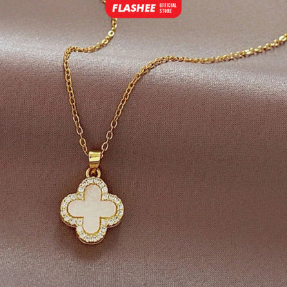 Flashee Kalung Liontin Titanium Semanggi Wanita Korea Kalung Wanita Anti Karat Fashion Korean Style