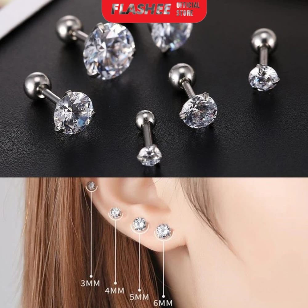 Flashee Anting Stud Kartilago Anting Tindik Stainless 4mm Steel Gold 1pcs Korean Fashion Anting Tusuk Fashion Wanita