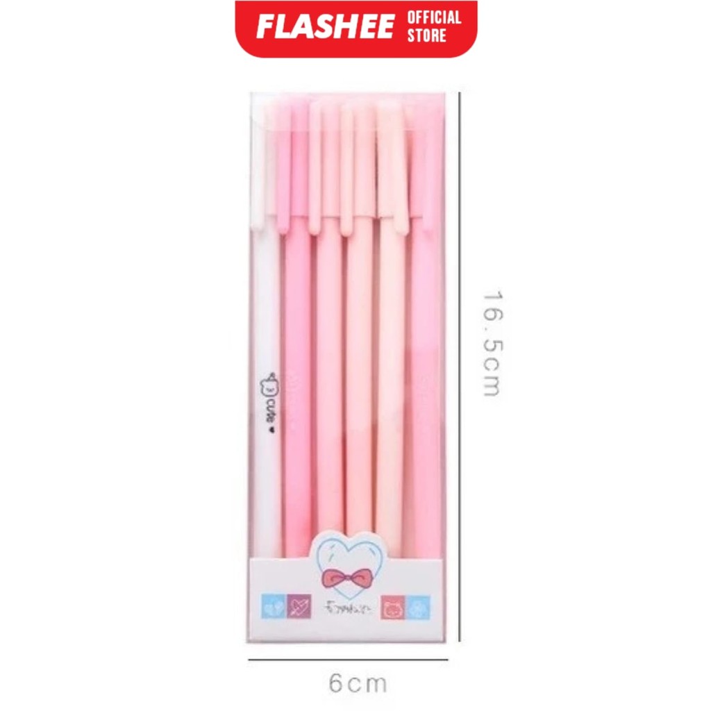 Flashee 6 Set Pena Gel Tinta Hitam Bolpoin 6Pcs Pulpen Pena Gel Pena Gel Set Morandi Color