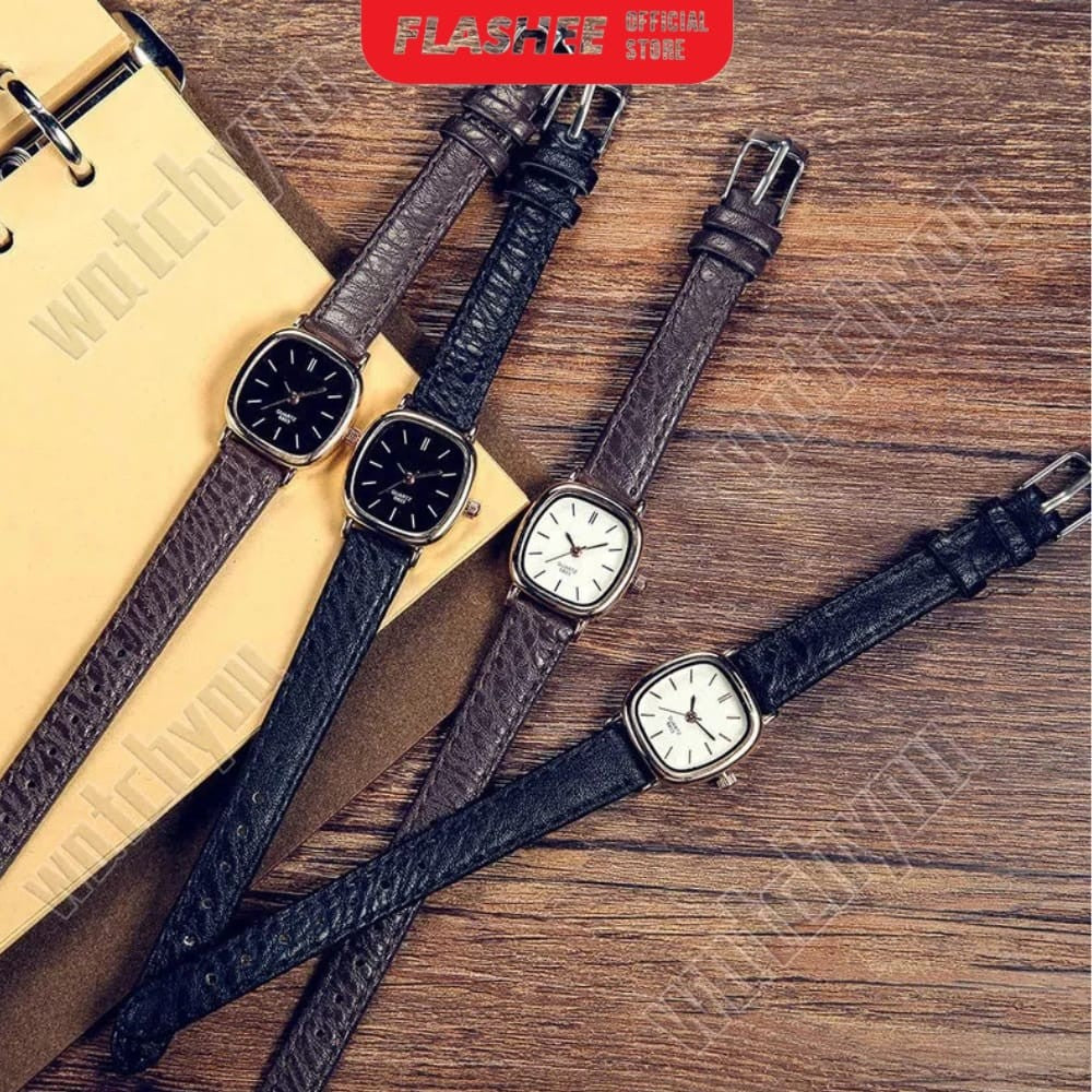 Flashee Jam Tangan Ivy Analog Wanita Gaya Retro Watch Korean Quartz Strap PU Retro