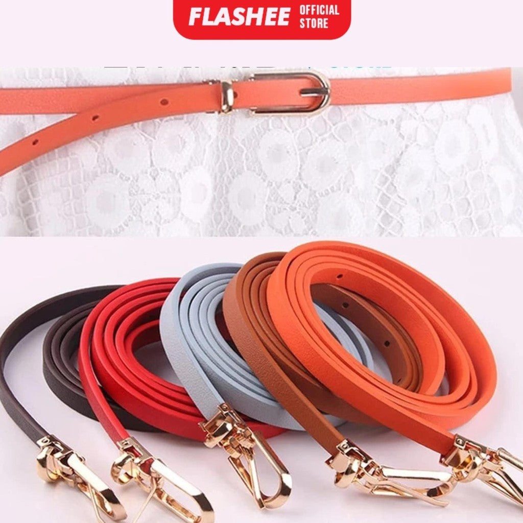 Flashee Ikat Pinggang Wanita Sabuk Fashion Wanita Skinny Bahan Kulit PU Gesper Woman Belt