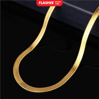 Flashee Kalung Titanium Pria Wanita Anti Karat Silver/Gold Pipih 60 Cm Model Plat