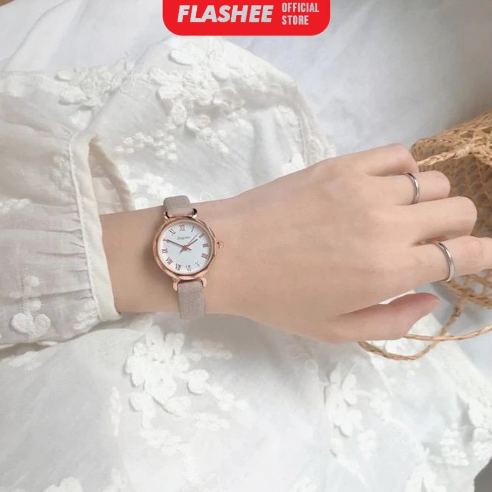 Flashee Jam Tangan Molly Casual Wanita Quartz Strap PU Analog Casual Wanita Persegi Watch Korean