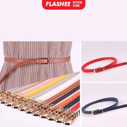 Flashee Ikat Pinggang Wanita Sabuk Fashion Wanita Skinny Bahan Kulit PU Gesper Woman Belt