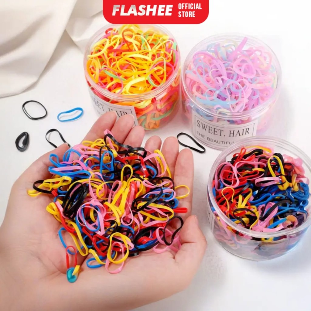 Flashee Ikat Rambut 1000 Pcs Karet Jepang Ikat Rambut Karet Rambut Warna Warni