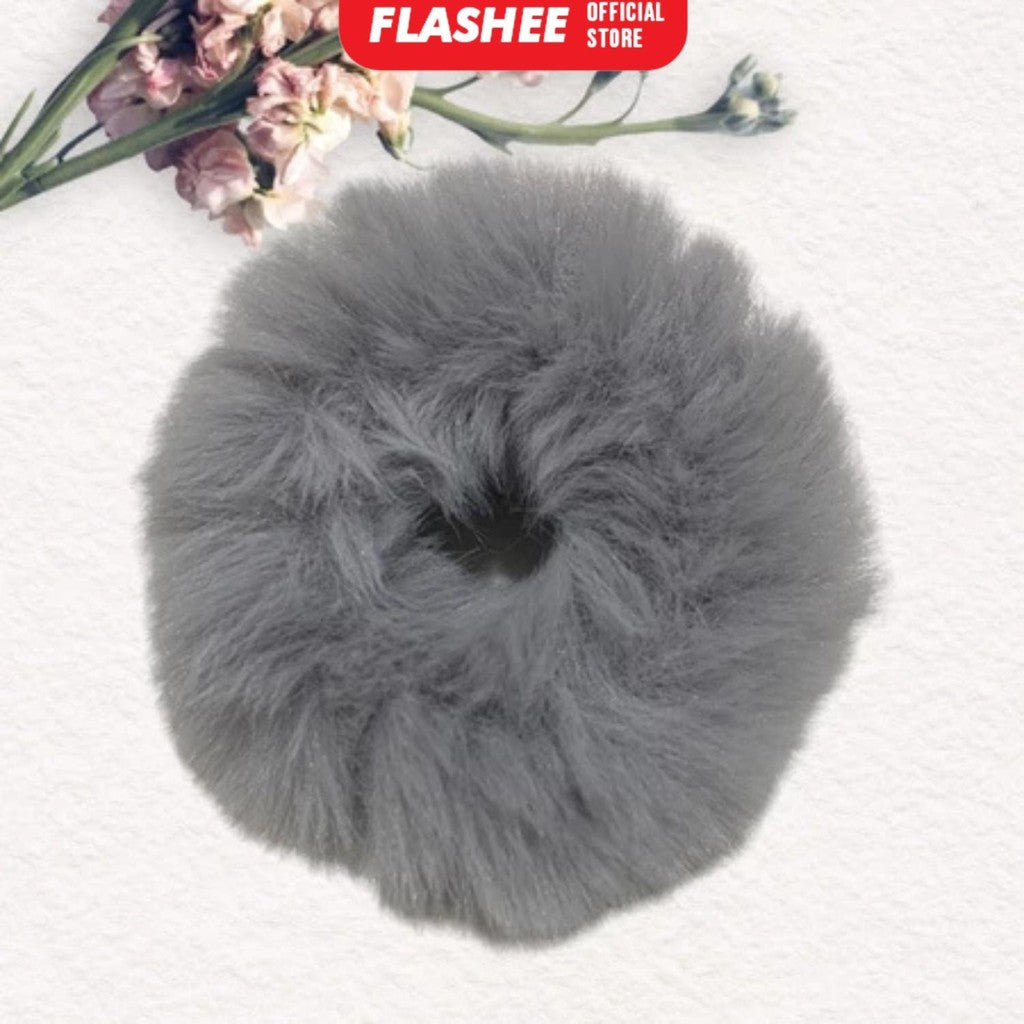 Flashee Ikat Rambut Model Bulu Halus Elastis Wanita Anak Karet Berbulu Warna Warni Kunciran Polos