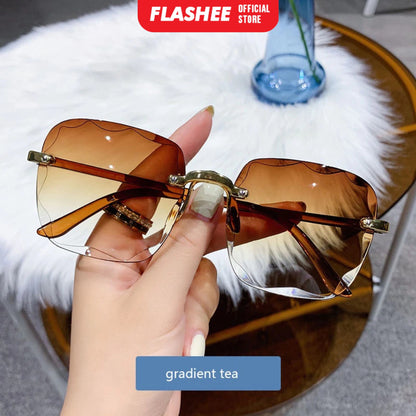 Flashee Kacamata Hitam Wanita Korea Tanpa Bingkai Kacamata Hitam Pelindung UV