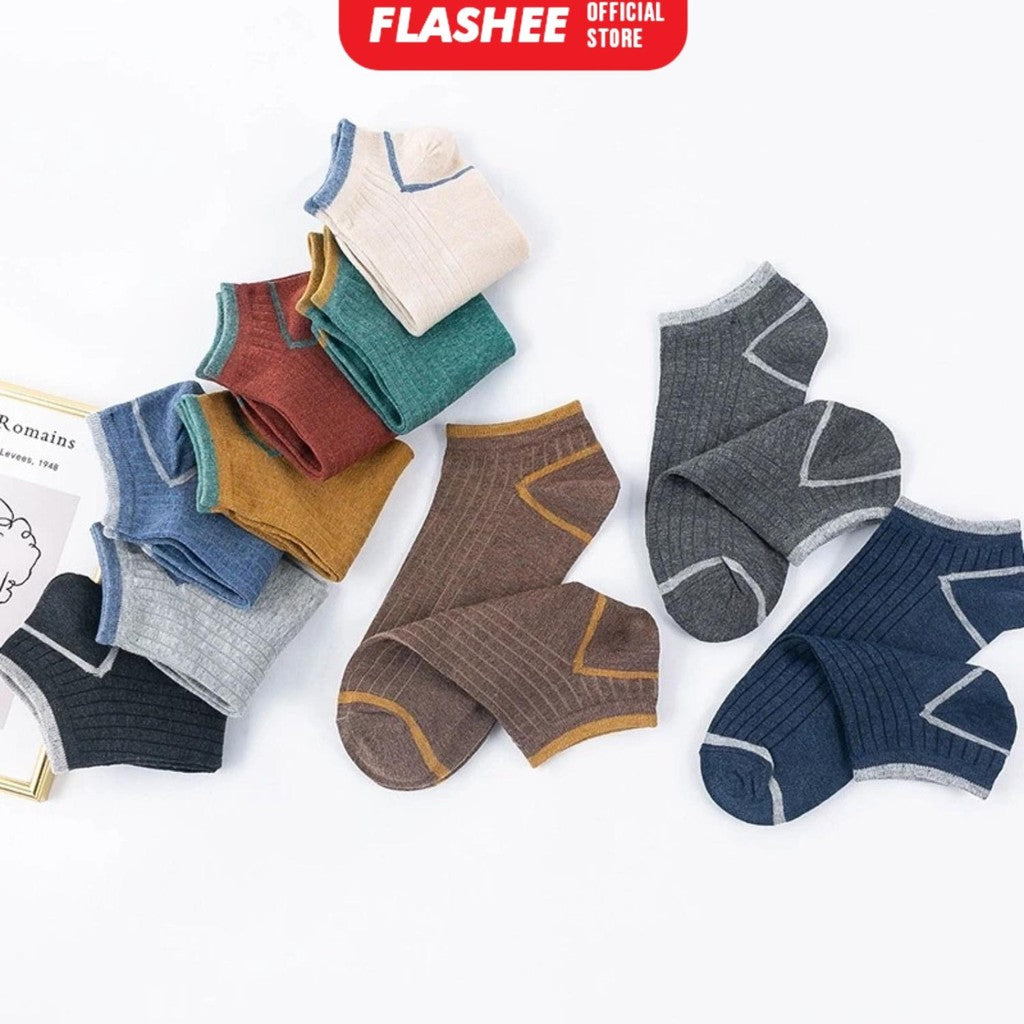 Flashee Kaos Kaki Pendek Garis Semata Kaki  Kaus Kaki Short Ankle Cute Socks  Kaos Kaki Polos Sock Unisex
