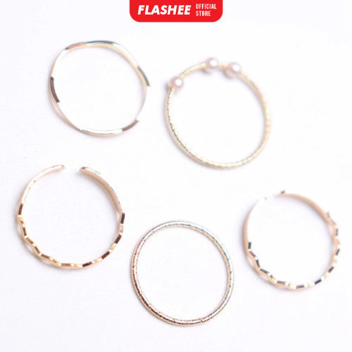 Flashee Cincin Nadine Mutiara 5 Set Cincin Mutiara Gaya Korea Minimalis