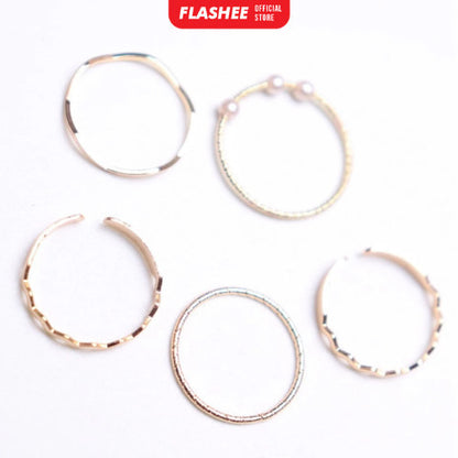 Flashee Cincin Nadine Mutiara 5 Set Cincin Mutiara Gaya Korea Minimalis
