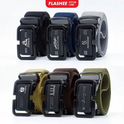 Flashee Ikat Pinggang Pria Canvas Stylish Metal Men Belt Detector Kepala Logam Besi