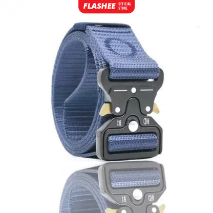 Flashee Ikat Pinggang Pria Canvas Militer Fast Unlocking Sabuk Metal Bahan Canvas