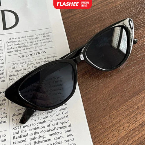 Flashee Kacamata Hitam Segitiga Retro Mata Kucing Kacamata Hitam Gaya Fashion