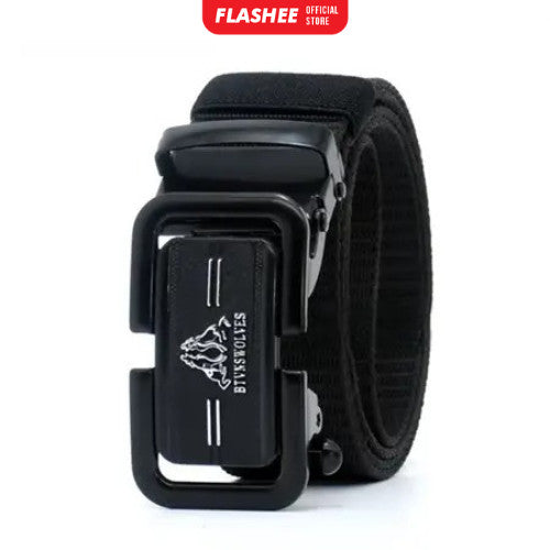 Flashee Ikat Pinggang Pria Canvas Stylish Metal Men Belt Detector Kepala Logam Besi