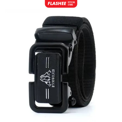 Flashee Ikat Pinggang Pria Canvas Stylish Metal Men Belt Detector Kepala Logam Besi
