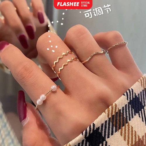 Flashee Cincin Nadine Mutiara 5 Set Cincin Mutiara Gaya Korea Minimalis