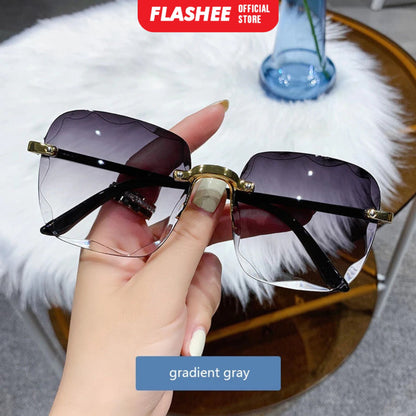 Flashee Kacamata Hitam Wanita Korea Tanpa Bingkai Kacamata Hitam Pelindung UV