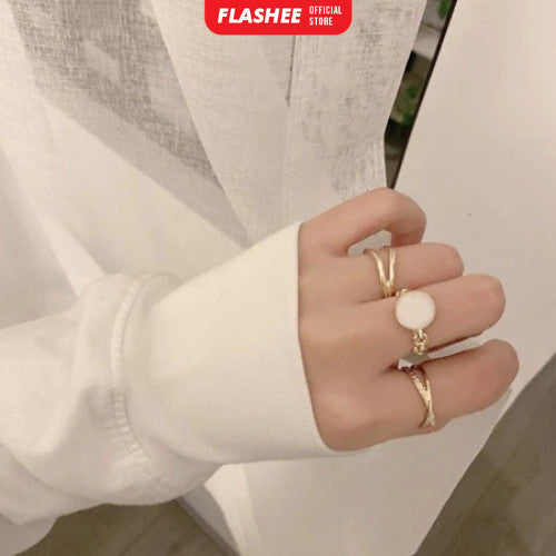 Flashee Cincin Nadine Mutiara 5 Set Cincin Mutiara Gaya Korea Minimalis