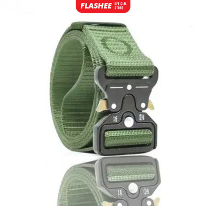 Flashee Ikat Pinggang Pria Canvas Militer Fast Unlocking Sabuk Metal Bahan Canvas