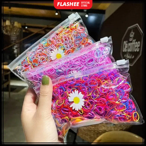 Flashee Ikat Rambut Karet Warna Polos Pouch Zipper Karet Jepang Ukuran Kecil
