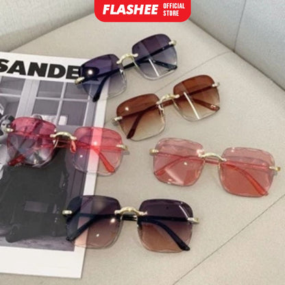 Flashee Kacamata Hitam Wanita Korea Tanpa Bingkai Kacamata Hitam Pelindung UV