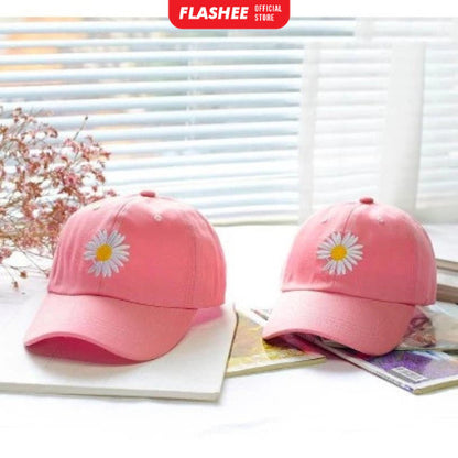 Flashee Topi Baseball Bordir Bunga Daisy Kecil Berkualitas Topi Polos Gaya Korea