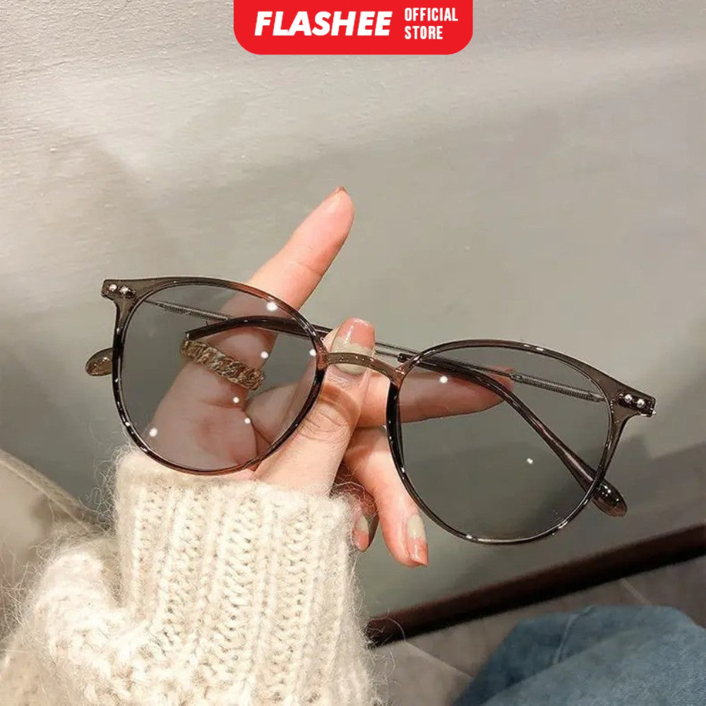 Flashee Kacamata Photochromic Anti Radiasi Bentuk Bulat Bahan Metal Gaya Korea Untuk Pria Dan Wanita Kacamata