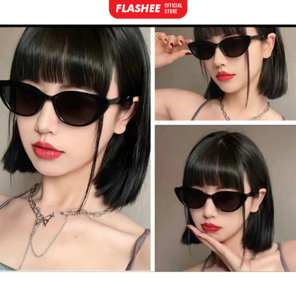 Flashee Kacamata Hitam Segitiga Retro Mata Kucing Kacamata Hitam Gaya Fashion